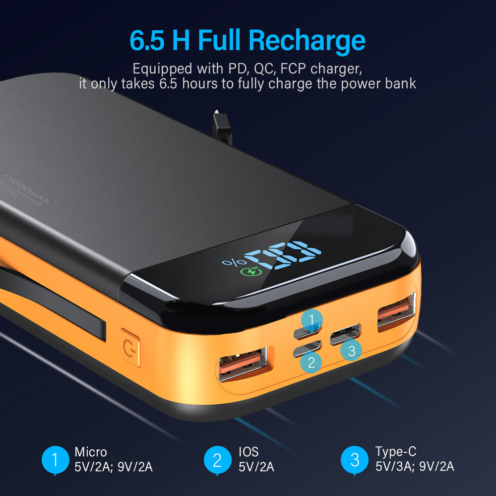 VoltMax™ Power Bank | Super Fast Charging with Dual Cables & Digital Display